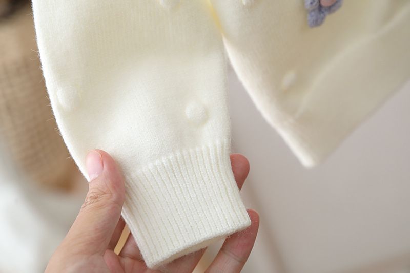 Cardigan en tricot fleuri pour fille – Pull en laine pour bébé printemps-automne avec design ouvert sur le devant_voghion.com
