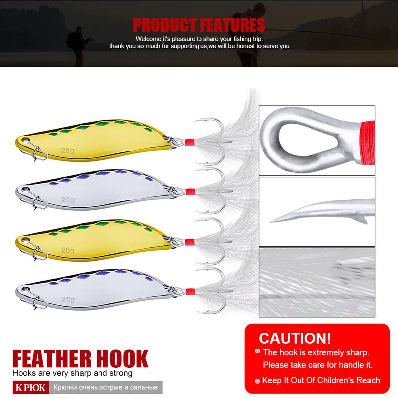 6#Esca da pesca in metallo con esche bianche a forma di striscia, con piume di paillettes sanguigne e design dell'amo con scanalatura sanguinea_voghion.com