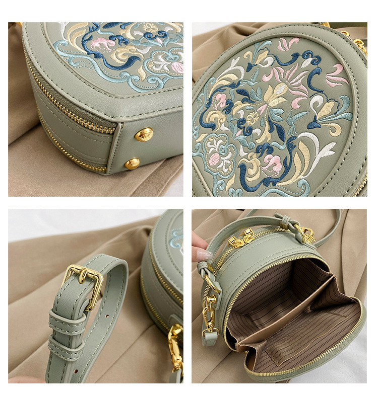 Nischen-Handtaschen mit hochwertiger Textur und Stickerei für Damen 2024, neuer Stil, trendiger literarischer chinesischer Stil, kleine runde Umhängetasche mit einer Schulter_voghion.com