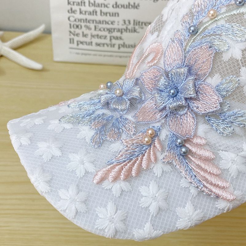 Cappello da baseball estivo in pizzo sottile da donna con fiori ricamati, traspirante, alla moda coreana, con protezione solare_voghion.com