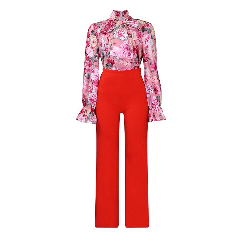 Dameskleding herfst en winter losse grote maten casual bedrukte shirts met lange mouwen wijde pijpen broeken cross border tweedelige set_voghion.com