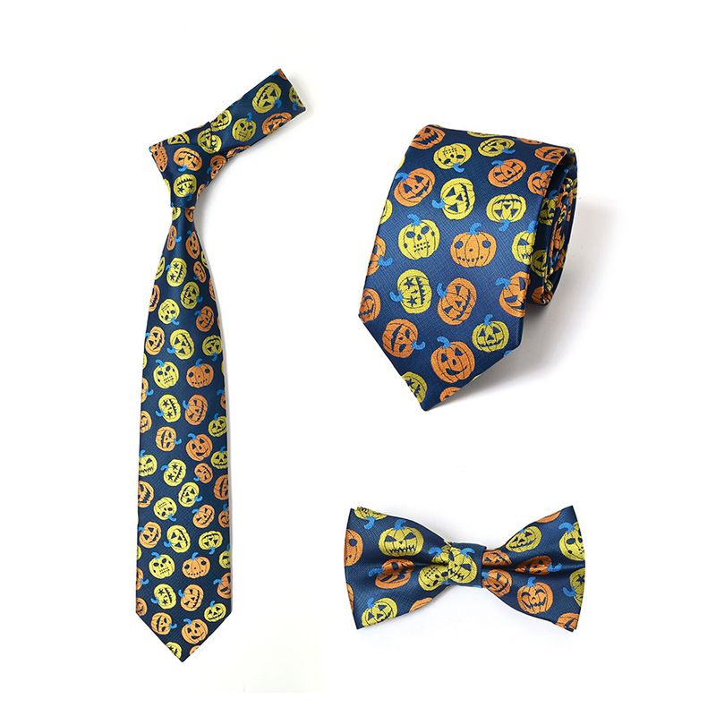 New Halloween Bow Tie Men Polyester Silk Multicolor Pumpkin Head Pattern Gift Necktie_voghion.com