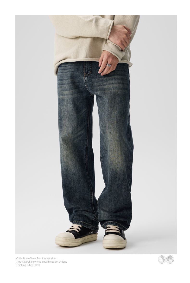 Jeans elasticizzati CLEANFIT da uomo, larghi e dritti, Harlan, alla moda, lunghi, a vita media, stile retrò americano, lavato, K11, denim, otto cilindri, abbigliamento Xiansenzhi_voghion.com