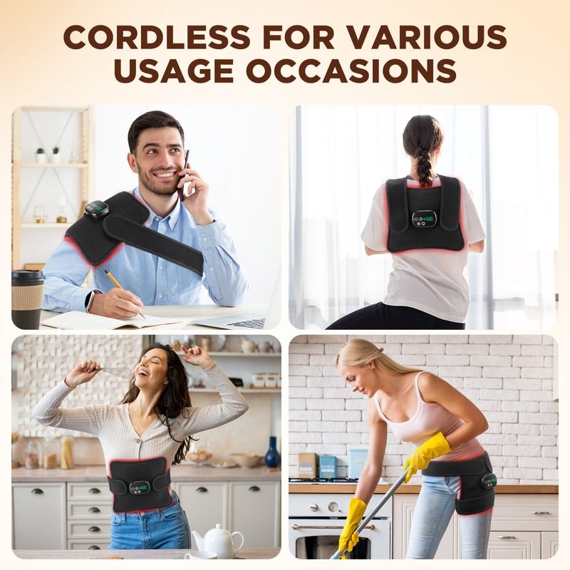 Multifunktionales rotes Massagekissen mit Nahinfrarotlicht-Vibration, Ganzkörpermassagegerät, lindert Schmerzen und Müdigkeit, wiederaufladbar_voghion.com