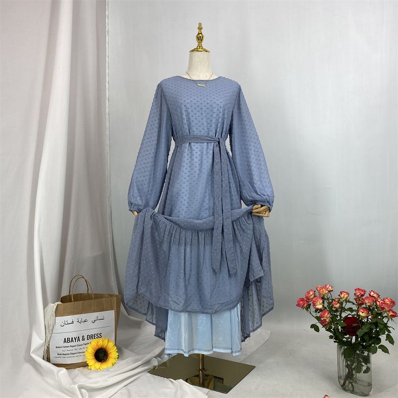 Laatste moderne mode Ruffle Polka islamitische kleding Kaftan met voering Vrouwen moslim Maix Casual jurk Abaya_voghion.com