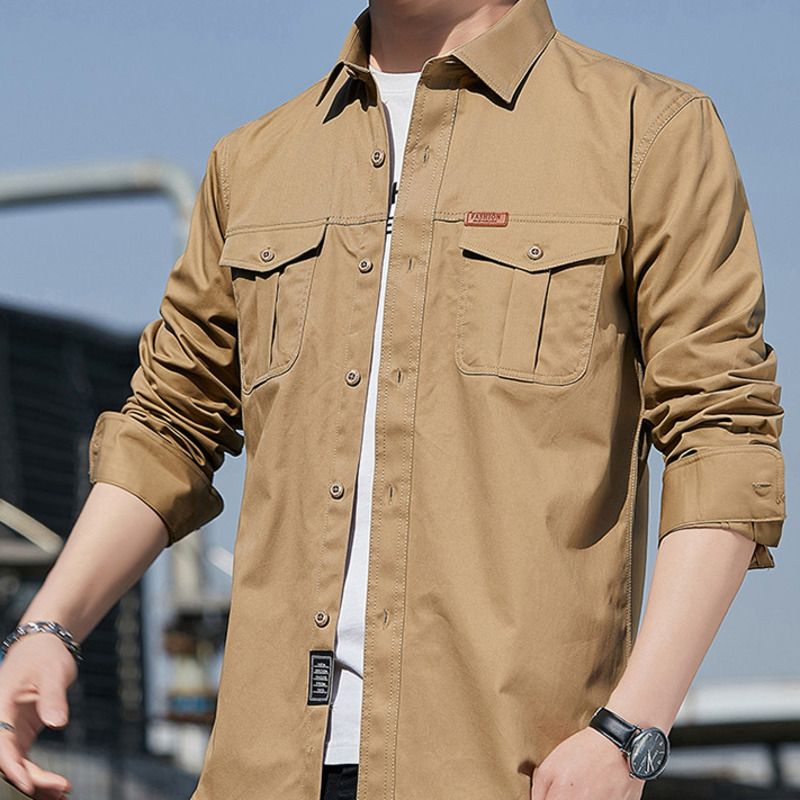Nuova camicia da lavoro in stile coreano, elegante, a maniche lunghe, da uomo, primavera, autunno, giacca casual ampia e alla moda_voghion.com