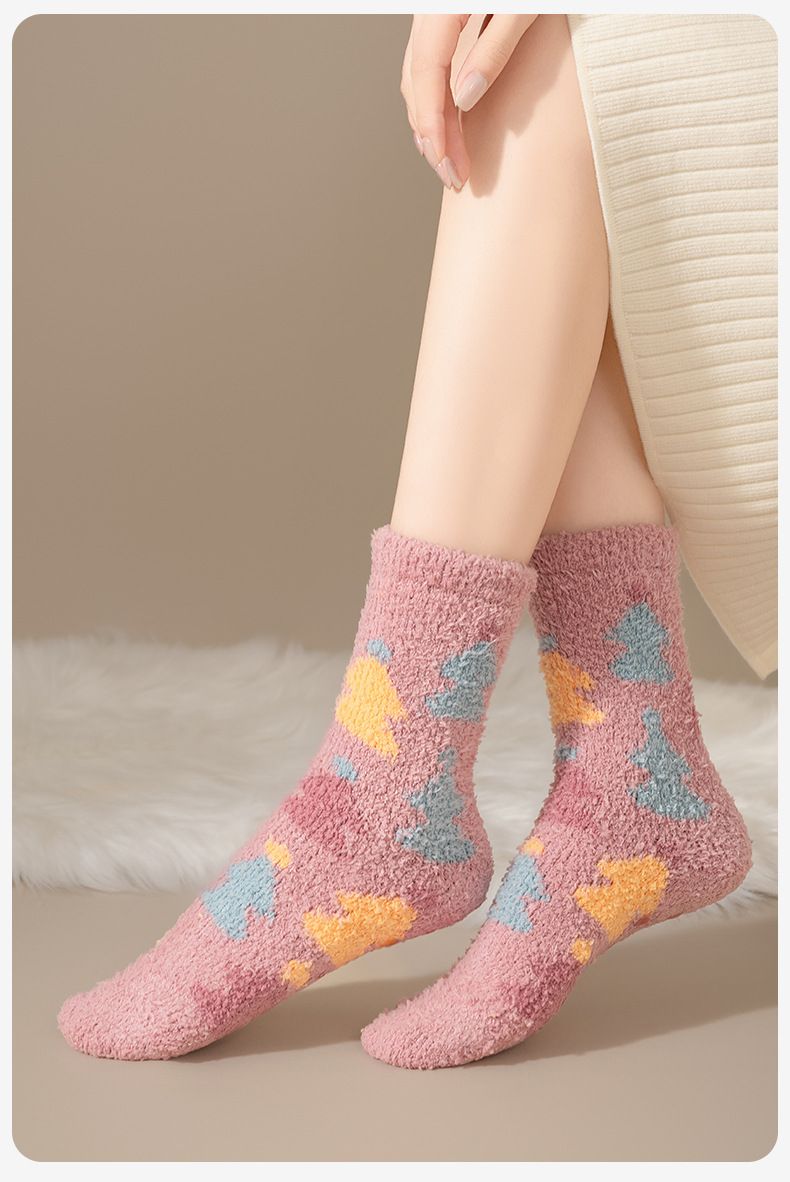 Calzini Calzini in pile corallo per donne Calzini da notte spessi anti-perdita di pelo in jacquard con cartoni animati Calzini da pavimento antiscivolo Calzini caldi per la casa_voghion.com