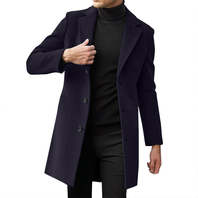 Abbigliamento maschile Cappotto lungo in lana da uomo in stile classico britannico - Trench invernale con tasche multiple (nero, cachi, marrone, grigio chiaro, rosso)_voghion.com