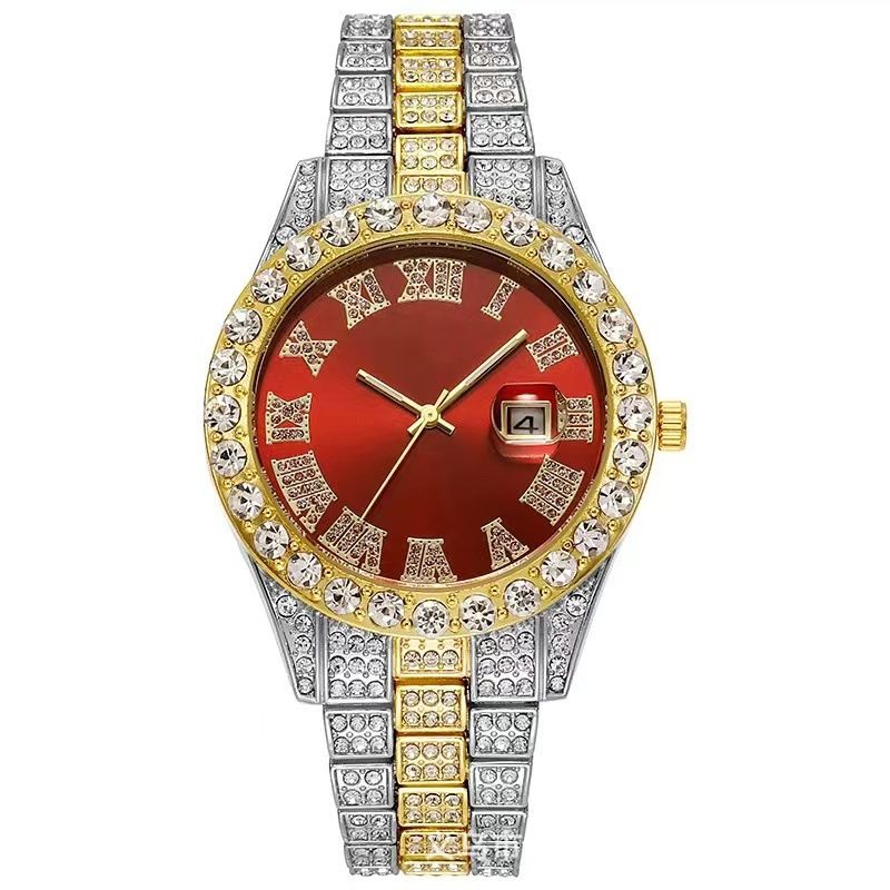 Ανδρικά Ρολόγια Ανδρικά Ρολόγια Quartz Calendar με Hip Hop Dial Diamond For Men in Steel_voghion.com