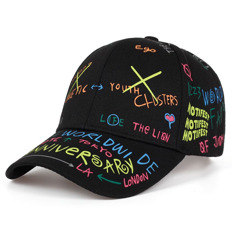 Moodne graffititrükiga pesapallimüts kevad-suviseks vaba aja veetmise müts reguleeritavad hiphop-tänavamütsid unisex mütsid_voghion.com