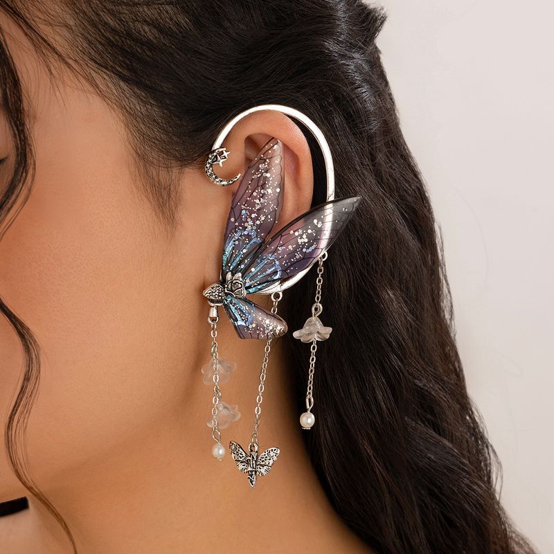 Orecchini a farfalla con nappa, elfo della foresta, senza piercing, con clip per l'orecchio, fiori a farfalla, nappa, orecchini lunghi con polsino per l'orecchio, gioielli, regali per donne e ragazze_voghion.com