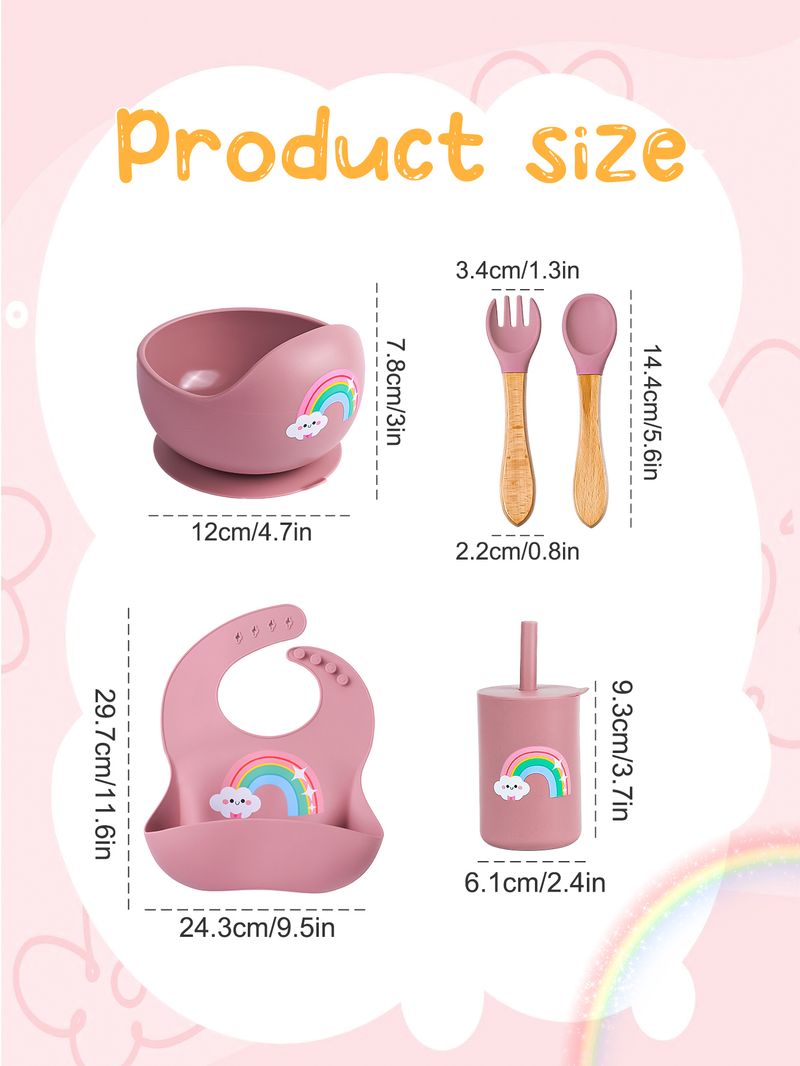 5 st Baby Silikon Måltidsskål Haklapp Gaffel Sked Set Baby Matbricka Skål Set Bisfenol En gratis present till baby_voghion.com