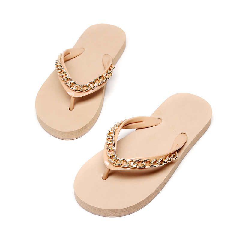 Nove prevelike sandale, ženske papuče za plažu sa zlatnim lancem_voghion.com