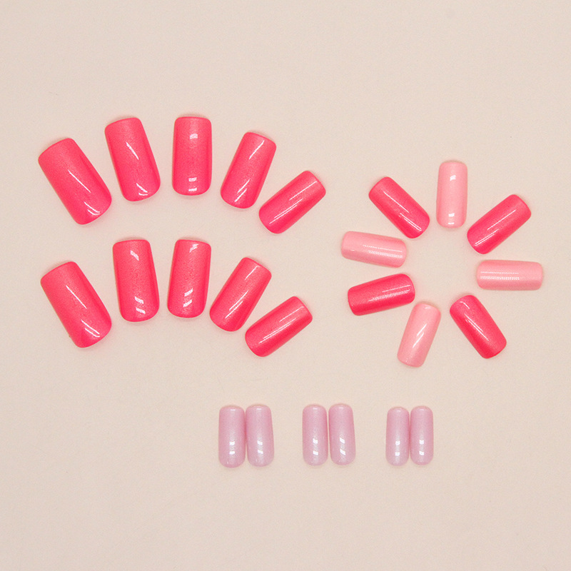 Set di 24 unghie finte Aurora Pink Rose Red di media lunghezza con armatura Spicy Girl Instagram_voghion.com