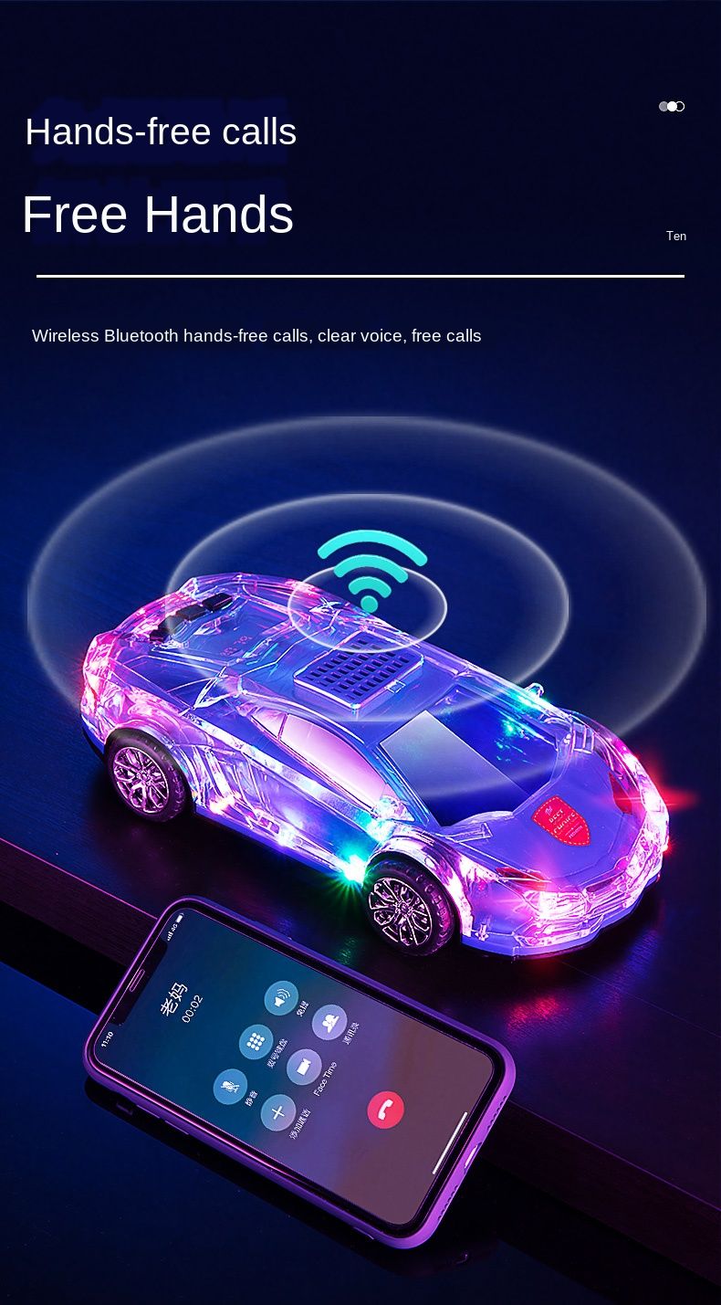 Auto Bluetooth-kõlar spordikujulise juhtmevaba stereoga, mida saab USB-kettale ühendada, värvilised tuled, välk_voghion.com