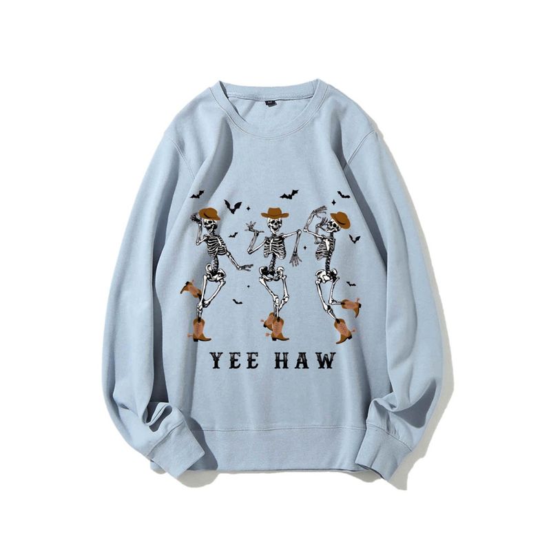 Sweatshirt mit Rundhalsausschnitt und Retro-Tanzskelett-Print – Unisex-Übergroßer Baumwollpullover (S-XXXL, 5 Farben)_voghion.com