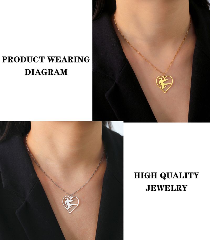Ready Stock Lucktune Taekwondo Kongfu Figur Herz Anhänger Edelstahl Karate Kampf Kette Halskette Schmuck für Sportler_voghion.com
