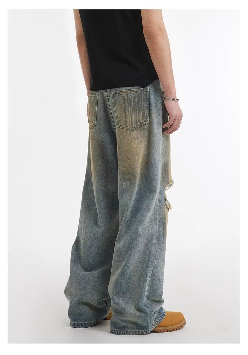 Men's Clothing Retro Distressed Ripped Denim Shorts Summer Gradient Loose Pants_voghion.com