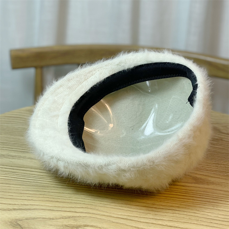 Hat Women's Winter Plush New Versatile Rabbit Hair Retro Beret Hat Women's Trendy Painter Hat_voghion.com