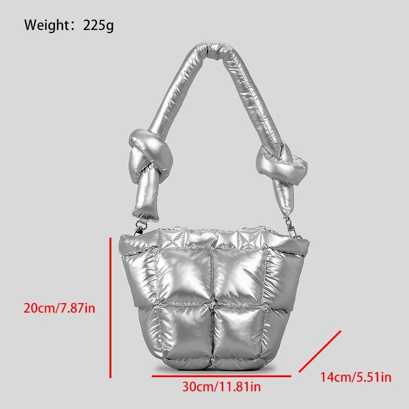 Damentaschen Kleine gepolsterte Daunentasche für Damen Nischendesign Nählinie Beuteltasche weiche Space Bag silberne Tasche_voghion.com