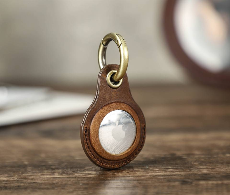 Applicable airtag protective cover head layer cowhide pet anti-lost keychain location tracker leather case_voghion.com