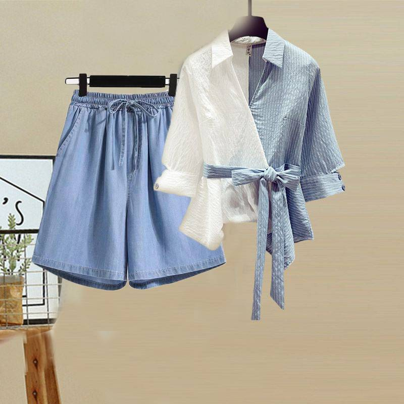 Dameklær Sommerdress for kvinner Ny mote Fasjonabel kjøttdekkende slanketopp høymidjede jeans i to deler_voghion.com