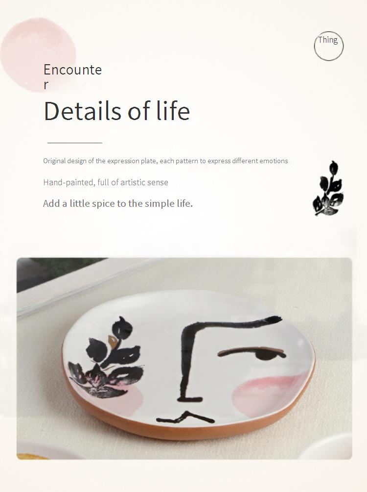 Abstract Face Design Coffee Mug Set - Minimalist Ceramic Cups With Saucers Artistic Oil Painting Style For Breakfast & Tea Time_voghion.com