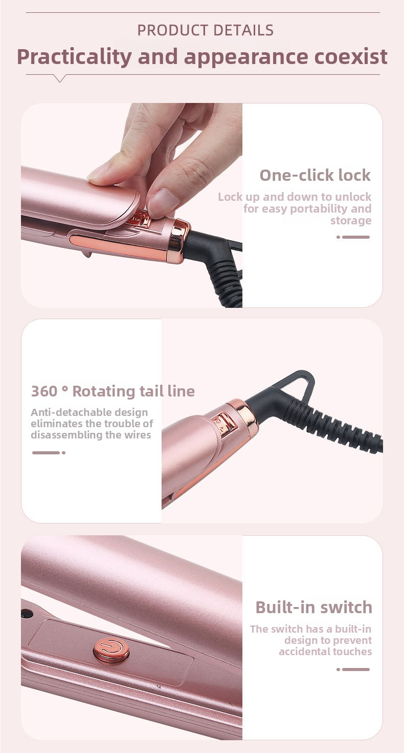 Mini Hair Straightener & Curling Iron - Dual Voltage For Wet/Dry Hair Anti-Scald Design With Ceramic Plates (Perfect For Air Bangs & Travel)_voghion.com