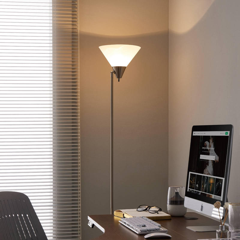 Lampada da terra HonoDing, lampada da terra con testa regolabile, paralume in acrilico, per soggiorno/ufficio/camera da letto (nichel satinato)_voghion.com