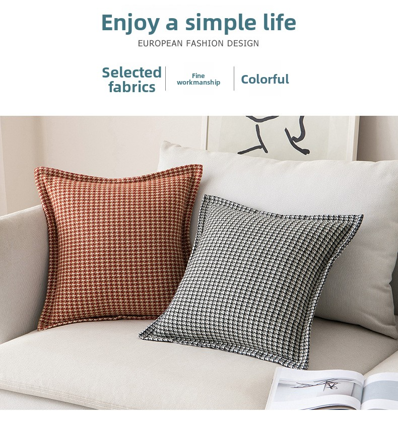Throw Pillow Covers With Insert – Classic Checkered Cushion Cases (30x50cm, 45x45cm, 50x50cm) – Light Blue, Black, Orange-Red, Green, Khaki_voghion.com