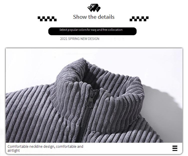 Piumino in velluto a coste da uomo - Cappotto invernale ampio e spesso con collo alto, stile streetwear retrò (M-5XL, cachi/nero/grigio scuro)_voghion.com