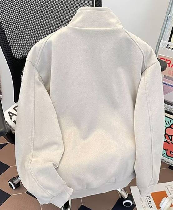 Giacca in pile scamosciato di ispirazione vintage per donna e uomo | Cappotto unisex oversize con collo alto e cerniera (grigio, M-2XL)_voghion.com