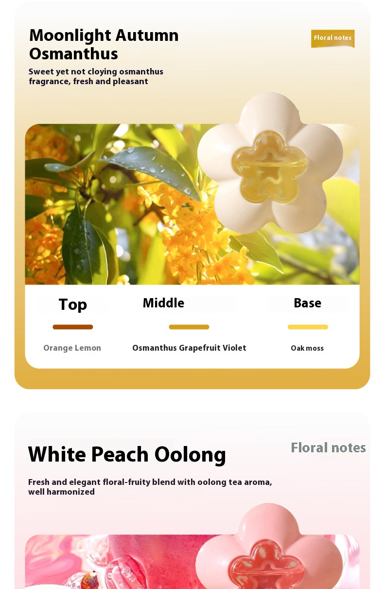 Lufterfrischer für Auto und Bad, Blumenduft (Osmanthus/Gardenie/Weißer Pfirsich), Lüftungsclip-Design, lang anhaltender Duft, Geruchsneutralisierer_voghion.com