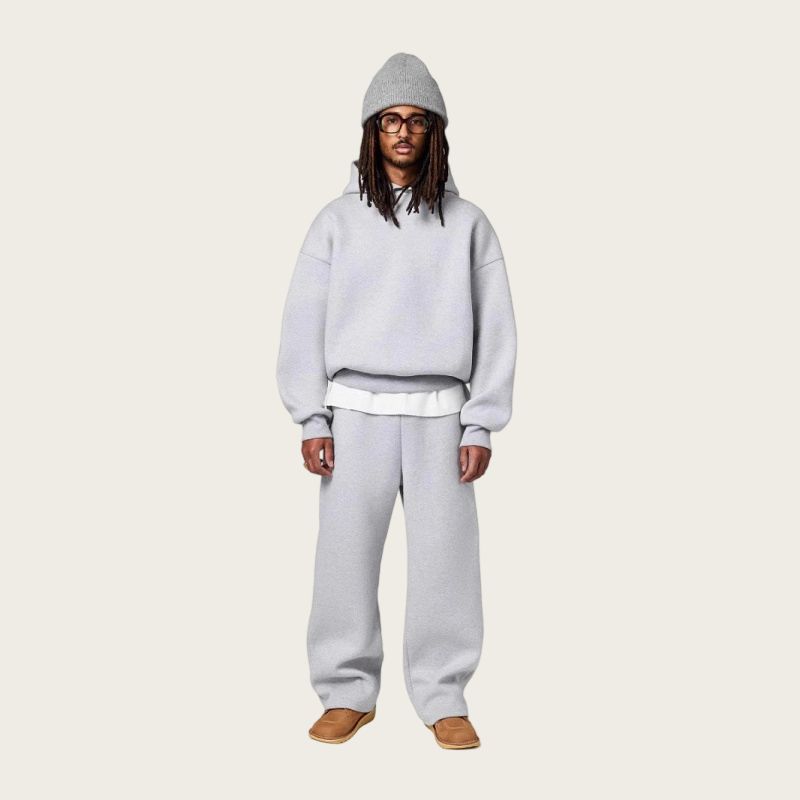 Completo unisex con felpa oversize e pantaloni da jogging con spalle scese e orlo a coste - Foderato in morbido pile, abbigliamento casual per tutte le stagioni (S-XXXL)_voghion.com