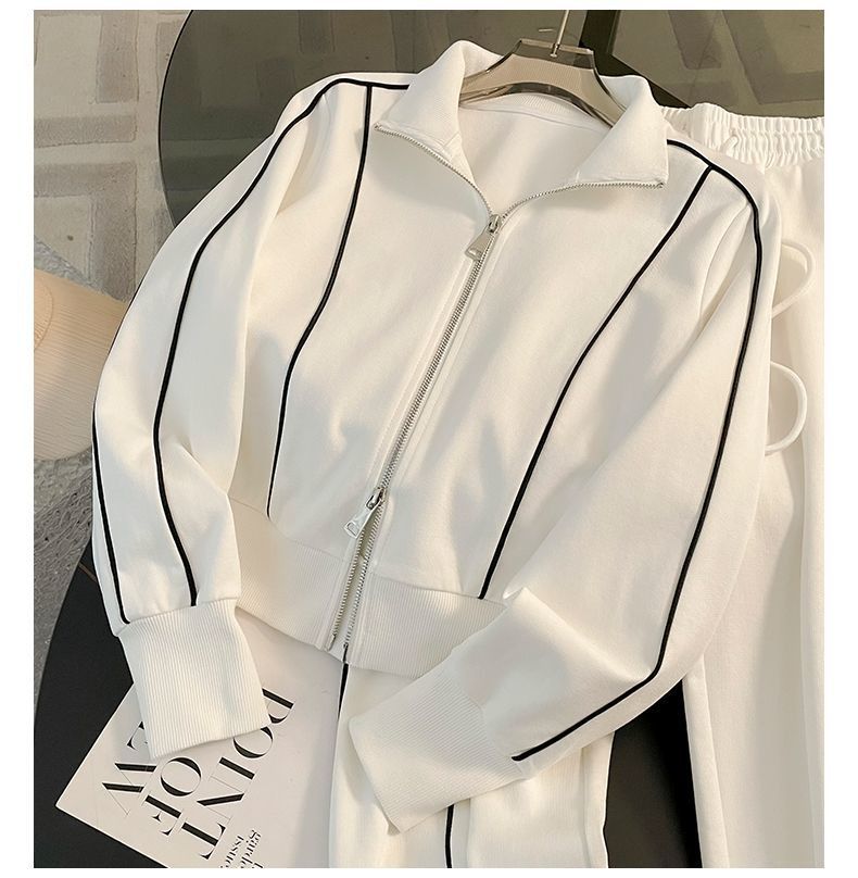 Dames sportpak mode casual leeftijdsverminderende stijlvolle rits sweatshirt wijde pijpen broek tweedelig set_voghion.com