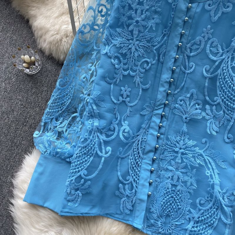 Camicetta da donna con ricamo in garza in stile vintage, stile temperamento_voghion.com