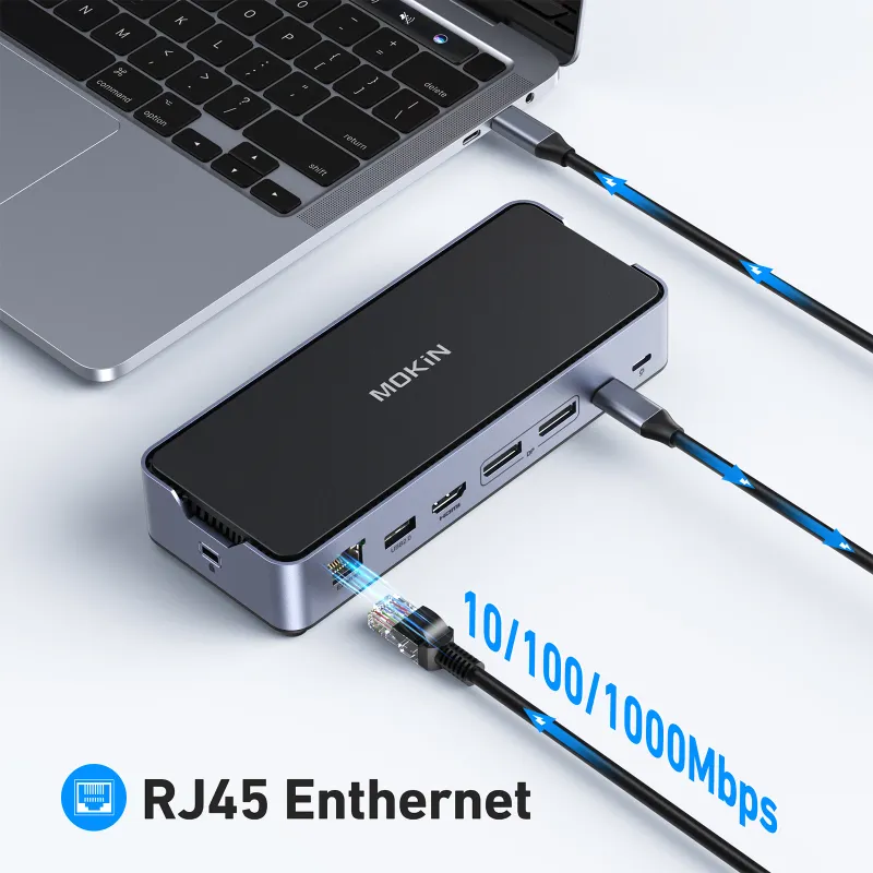 MOKiN 15 In 1 Docking Station For MacBook Air/Pro Thunderbolt Laptop USB 3.1 Dual Channels 4K60HZ HDMI 8K30Hz PD 100W RJ45_voghion.com