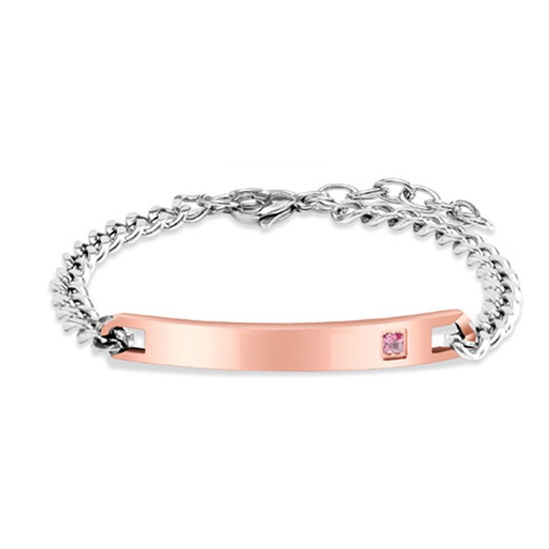 Bracciale alla moda hip-hop in acciaio al titanio per coppie, regalo di San Valentino, corona, cuore, zircone, incisione_voghion.com