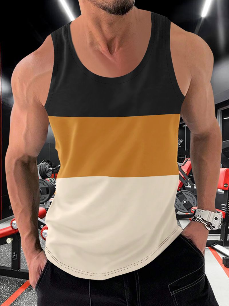 Chaleco deportivo holgado para hombre con costuras en contraste de colores para correr_voghion.com