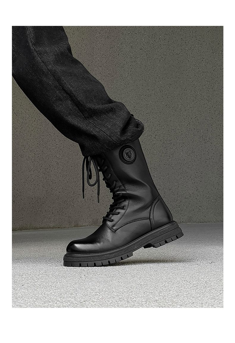 Retro Tooling Boots Long Tube Thick Sole Heightening Martin Boots Thermal Locomotive Knight Boots Men's Boots_voghion.com