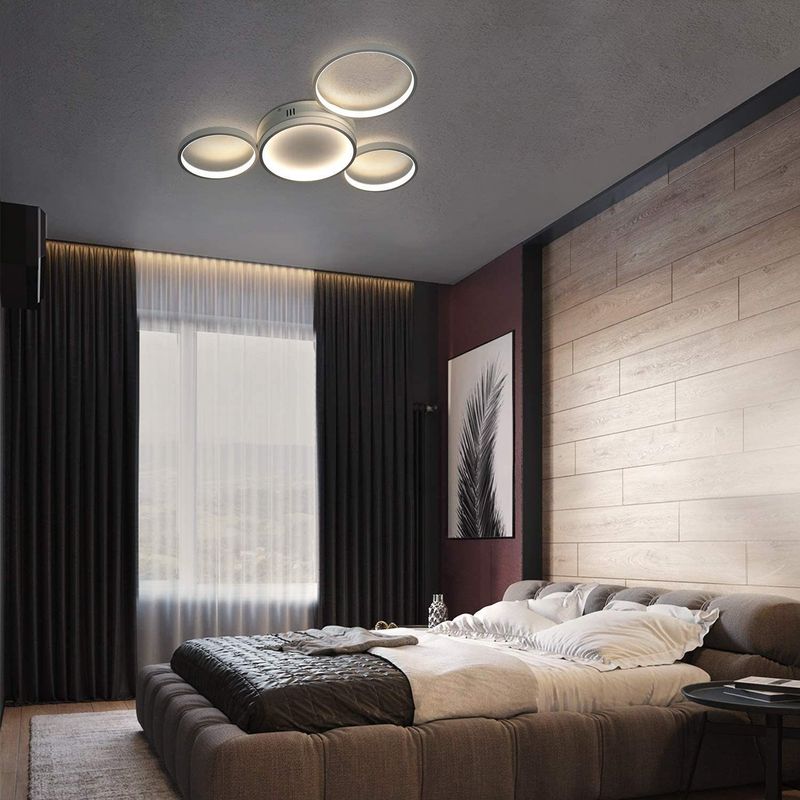 Glitzerlife LED Deckenleuchte Dimmbar Deckenlampe Weiß - Schlafzimmerlampe Mit Fernbedienung 52W Moderne Wohnzimmerlampe Mit 4 Metall Ringe Design Für Esszimmer_voghion.com
