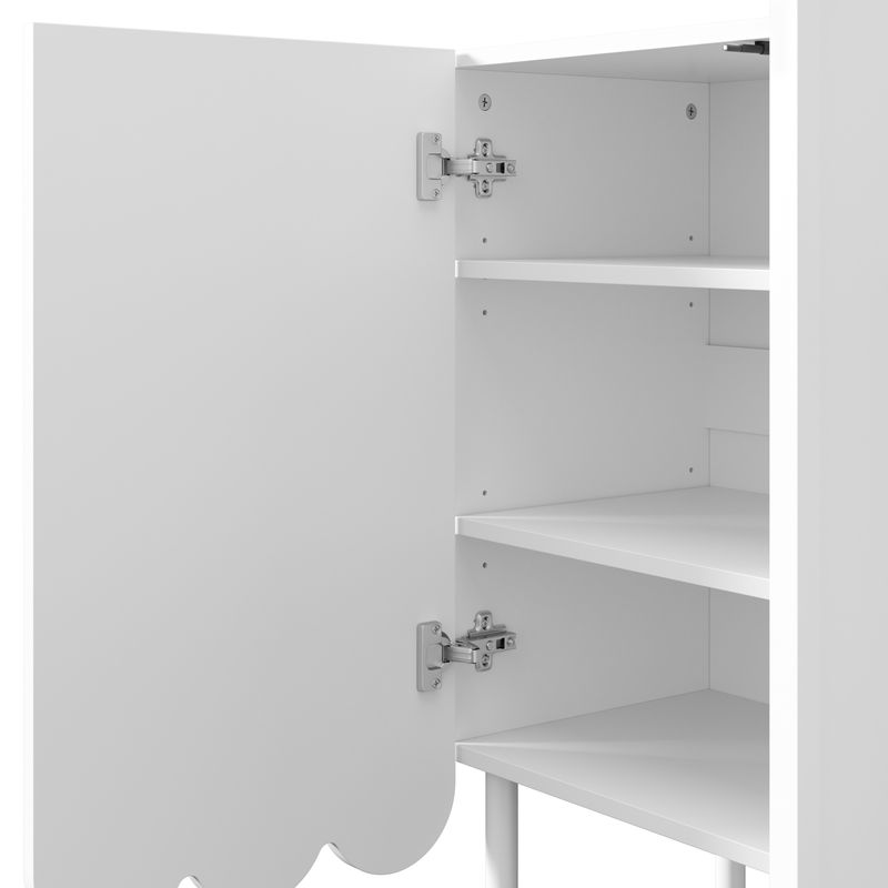 Buffet blanc moderne avec portes ondulées, 120 x 35 x 80 cm, design sans poignées, étagères réglables, meuble de rangement pour salon, couloir et salle à manger._voghion.com