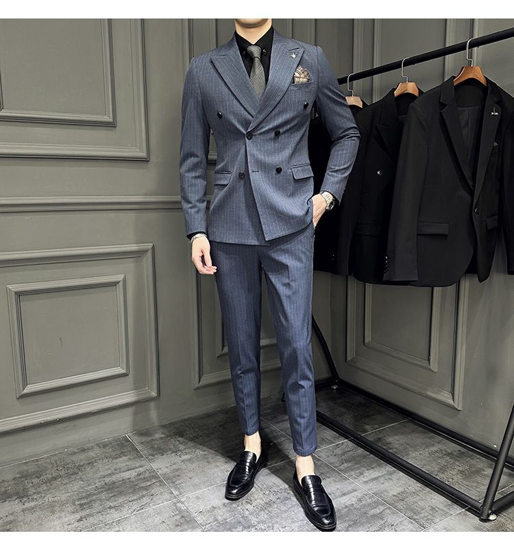 Britu stila moderns svītrains divrindu vīriešu līgavaiņa, līgavaiņa, kāzu kleitas, trīsdaļīga uzvalka komplekta tendence_voghion.com