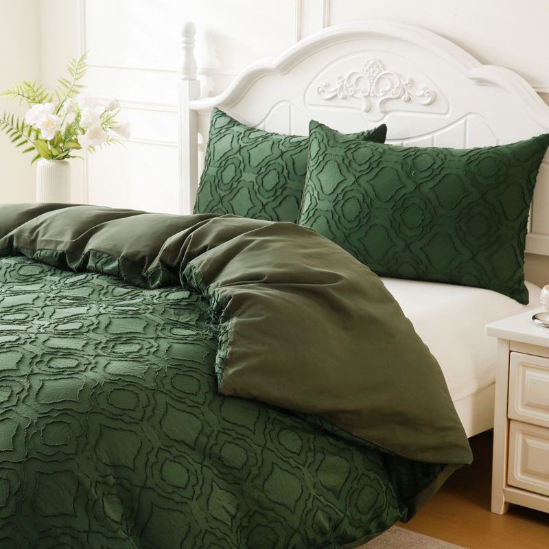 Luxuriöses Bettbezug-Set im marokkanischen Stil mit getuftetem Blumenmuster – Bettwäschekollektion aus weich gebürstetem Polyester mit geometrischem Druck in Salbeigrün_voghion.com