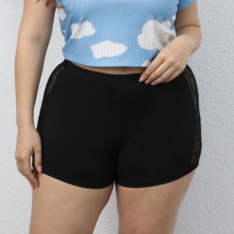 pantaloni corti sexy taglie forti in pizzo trasparente patchwork casual pantaloncini tuta_voghion.com