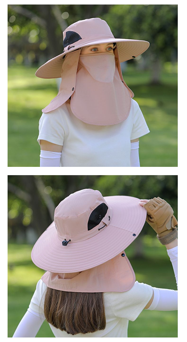 Chapéu de verão feminino com proteção total para rosto e pescoço - Chapéu de ciclismo para áreas externas com aba larga FPS 50+ (design respirável e leve)_voghion.com