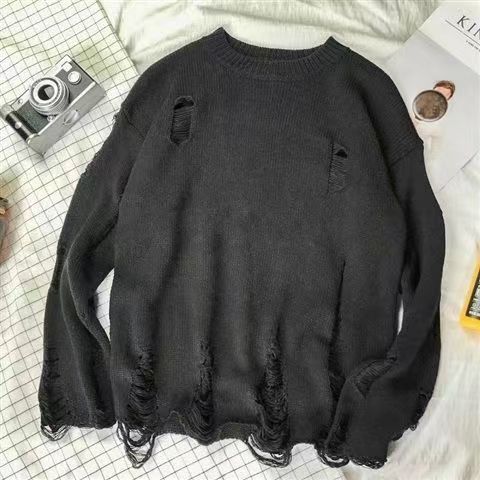 Hong Kong style Japanese retro all match casual solid color knitted sweater couple jacket Korean style trendy men's round neck sweater trend_voghion.com