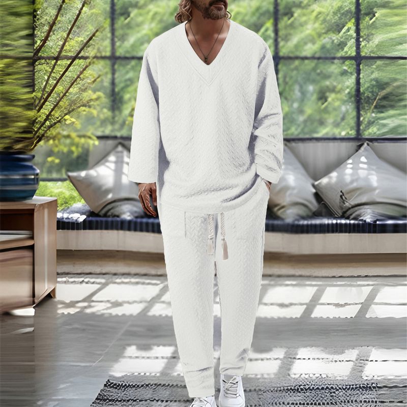 Traje informal de otoño para hombre, estilo europeo y americano, con cuello en V, manga corta, bolsillo y cordón, color liso texturizado_voghion.com