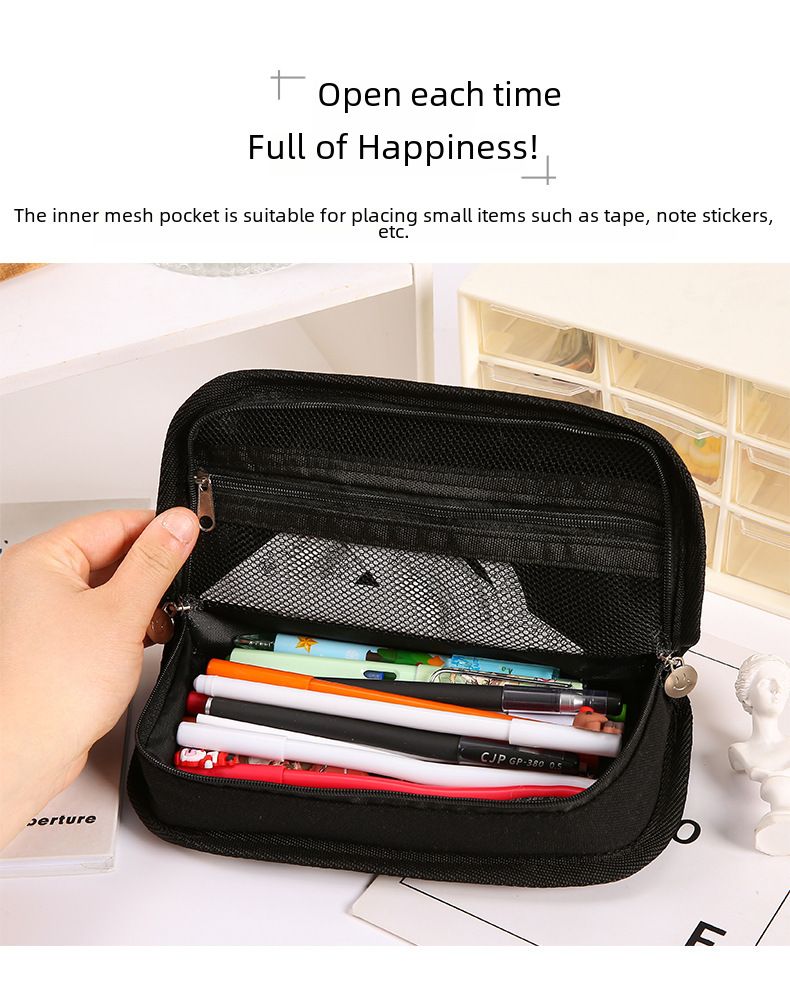 ins style black and white checkerboard pencil bag large capacity stationery bag canvas student simple high value pencil bag wholesale_voghion.com