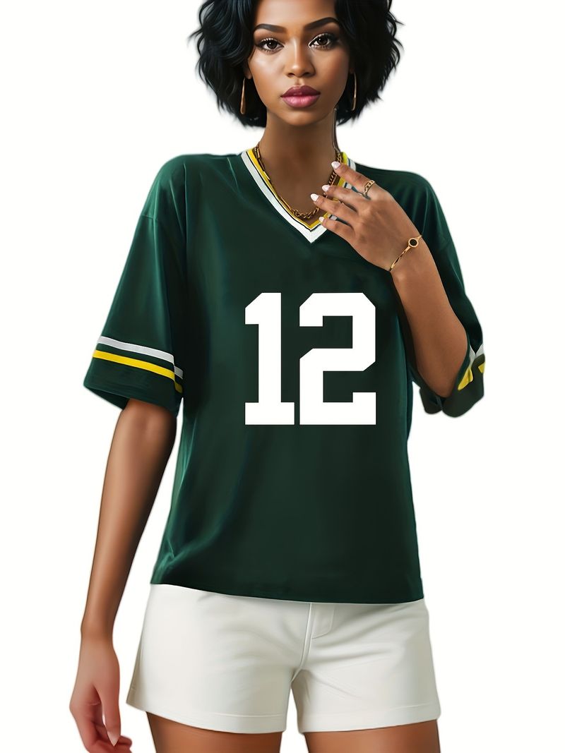 T-shirts pour femmes maillots commémoratifs de football impression numérique hauts à manches courtes col tissé hauts à col en v_voghion.com